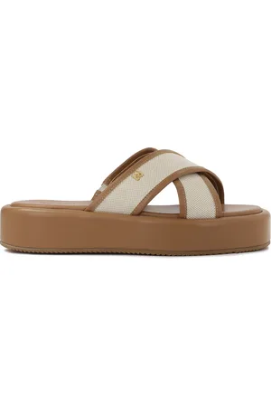 Kazar Skor, Dam, 38 EU, Läder, Bruna flip-flops i läder och canvas tyg