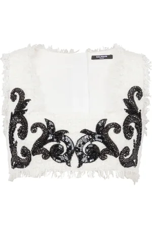 Balmain Topp, Dam, S, Tweed, Barock strappy tweedtopp