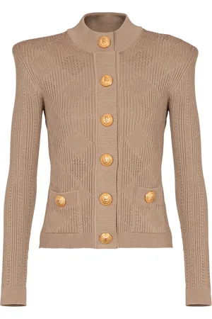 Balmain Stickade tröjor & koftor, Dam, L, Gingham öppenstickad kofta