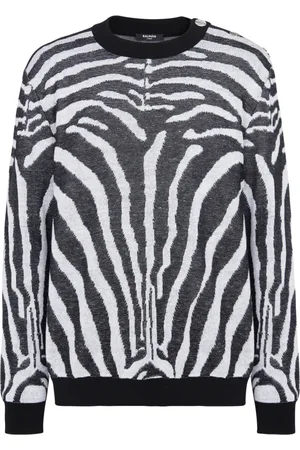 Balmain Stickade tröjor & koftor, Herr, S, Bomull, Zebra Print Linen Jumper