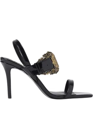 VERSACE Skor, Dam, 36 EU, Läder, Svarta klack sandaler spänne accent