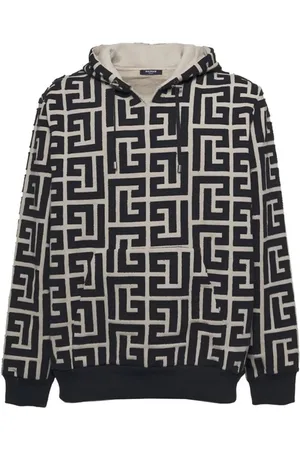 Balmain Sweatshirts & Hoodies, Herr, S, Bomull, Monogrammönstrad huvtröja