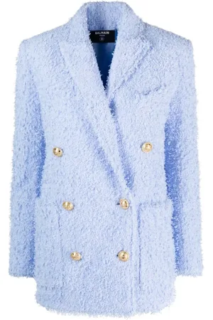 Balmain Jacka, Dam, S, Tweed, Blå Tweed Casual Blazer
