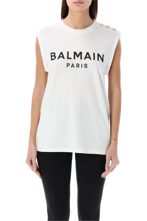 Balmain Topp, Dam, S, Bomull, Elegant Tank Top Bianco Nero Aw24