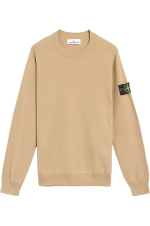 Stone Island Stickade tröjor & koftor, Herr, XL, Bomull, Brun Logo Patch Tröja