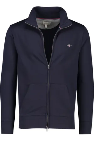 GANT Sweatshirts & Hoodies, Herr, L, Bomull, Mörkblå Sweatshirt med Dragkedja