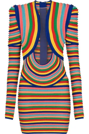 Balmain Klänning, Dam, XS, Polyester, Kort, flerf�rgad stickad kl�nning