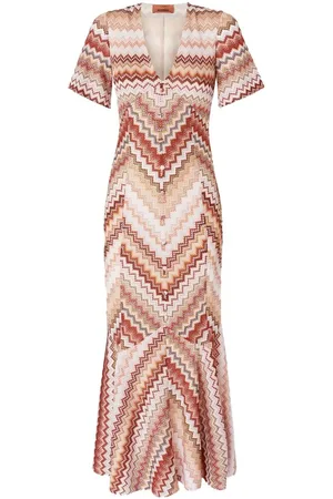 Missoni Klänning, Dam, S, Brun V-ringad Ärmlös Lagd Skirt