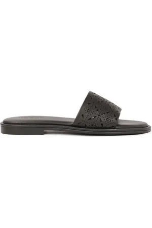 Kazar Skor, Dam, 39 EU, Läder, Svarta läderflip-flops med utsmyckning