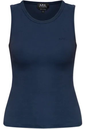 A.P.C. Topp, Dam, L, Bomull, Räfflad topp med broderad logotyp