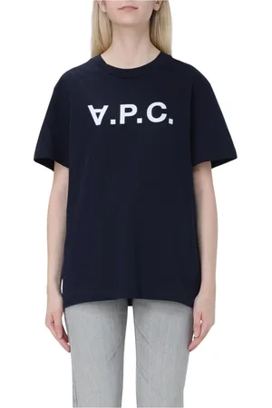 A.P.C. Topp, Dam, L, Bomull, Marinblå Kortärmad Logo T-shirt