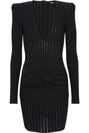 Balmain Klänning, Dam, 2Xs, Polyester, Draperad stickad klänning