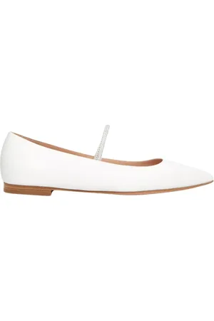Gianvito Rossi Skor, Dam, 38 EU, Läder, Vita Satin Kristall Ballerina Flats