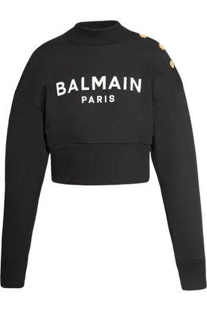 Balmain Sweatshirts & Hoodies, Dam, XL, Bomull, Kort sweatshirt med logotryck
