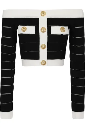 Balmain Stickade tröjor & koftor, Dam, S, Elegant Svart Stickad Topp