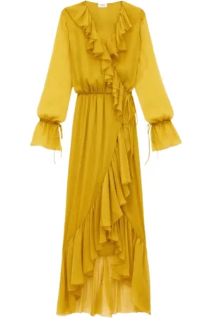 Saint Laurent Klänning, Dam, M, Senapsgul Ruffled Wrap Klänning