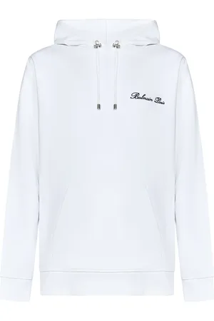 Balmain Sweatshirts & Hoodies, Herr, XL, Bomull, Vit Logotyp Broderad Bomullshoodie