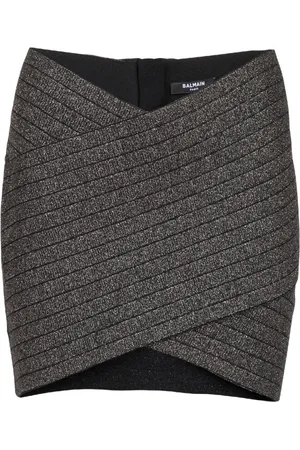 Balmain Kjol, Dam, L, Polyester, Kort stickad kjol med ränder