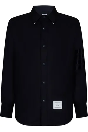 Thom Browne Skjorta, Herr, L, Mörkblå ullskjorta med 4-Bar-detalj