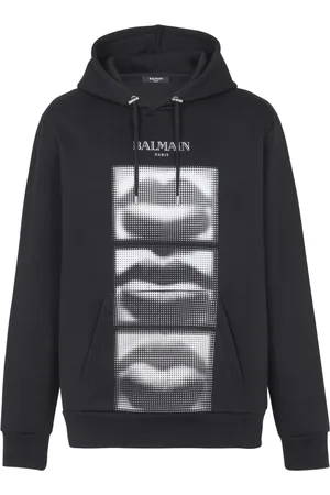 Balmain Sweatshirts & Hoodies, Herr, XL, Bomull, Hoodie med vintage läpptryck