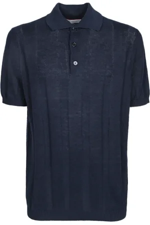 Brunello Cucinelli Topp, Herr, M, Bomull, Blå Polo Tröja Kort Ärm