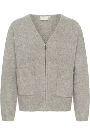Kaffe Stickade tröjor & koftor, Dam, XL, Grå Melange Cardigan Tröja