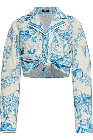 VERSACE Blusar & Skjortor , Dam, 3Xs, Läder, Topp med korallteater allover-tryck