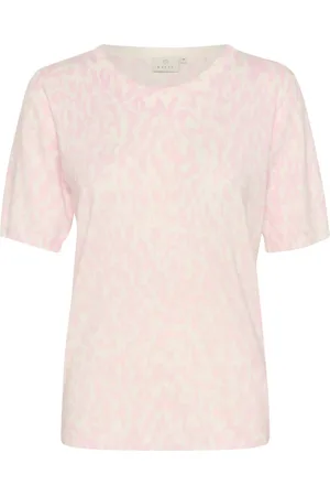 Kaffe Stickade tröjor & koftor, Dam, 2Xl, Nylon, Grafiskt Tryck Tröja Rosa/Krita