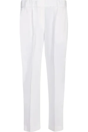 Brunello Cucinelli Byxor, Dam, L, Läder, Vita Silkeblandade Slim-Fit Byxor