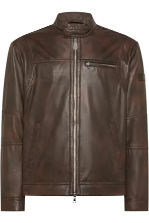 Peuterey Jacka, Herr, 2Xl, Läder, Vintage Läder Bikerjacka Brun