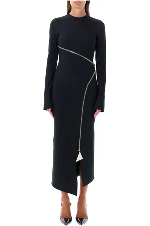 The Attico Klänning, Dam, 2Xs, Polyester, Svart midiklänning med dragkedja fram