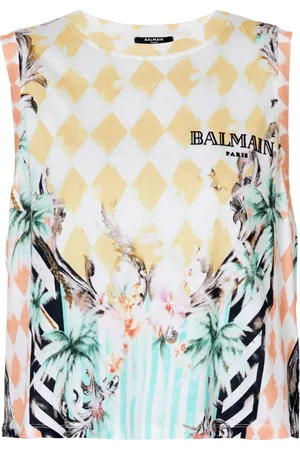 Balmain Topp, Dam, XS, Linne, Vintage linne med barocktryck