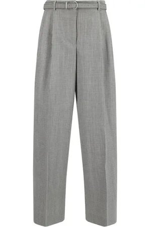 Jil Sander Byxor, Dam, XS, Rutig Wide-Leg Ullbyxor med Bälte