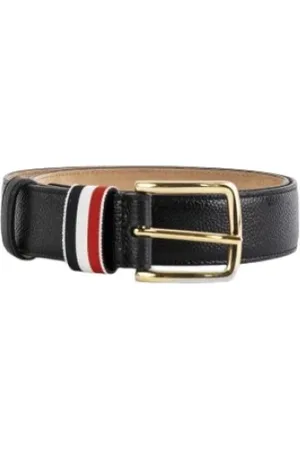 Thom Browne Accessoarer, Herr, 100 CM, Läder, Svartkornigt läderbälte med trikolorrand