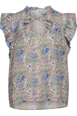 Tiffany & Co. Blusar & Skjortor , Dam, M/L, Linne, Volang Blomma Linne Topp Blå