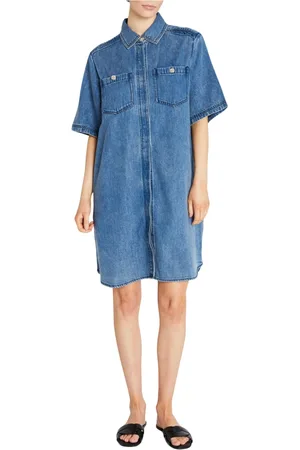 Bruuns Bazaar Klänning, Dam, L, Denim, Denim Skjortklänning med Fickor