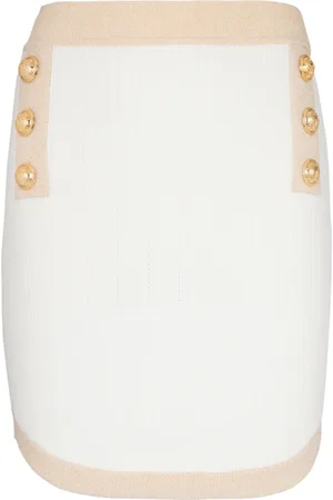 Balmain Kjol, Dam, M, Polyester, Kort stickad kjol med gulddetaljer