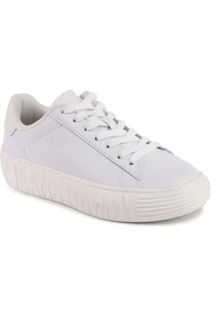 Tommy Hilfiger Skor, Dam, 38 EU, Läder, Vit Läder Sneaker med Detaljerad Sömn