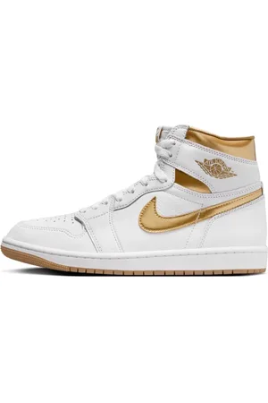 Jordan Skor, Dam, 44 EU, Metallic Gold High Top Sneakers