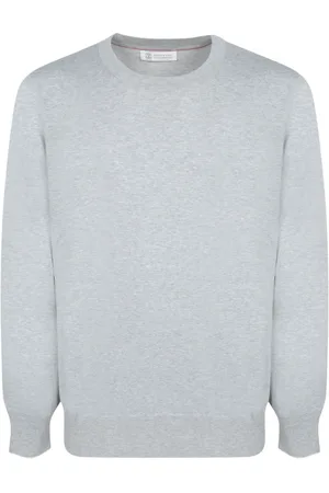 Brunello Cucinelli Stickade tröjor & koftor, Herr, L, Bomull, Minimalistisk Grå Stickat Ss25