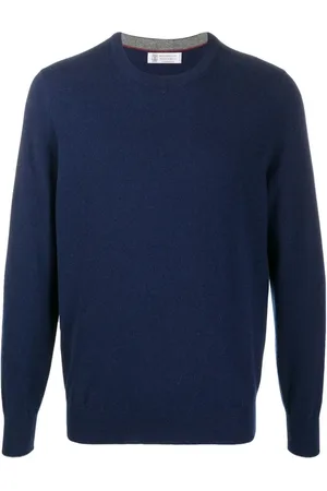 Brunello Cucinelli Stickade tröjor & koftor, Herr, 2Xl, Blå Kaschmirtröja Stickat