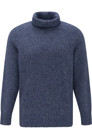 Brunello Cucinelli Stickade tröjor & koftor, Herr, L, Blå Turtleneck Tröja Stilren Mysig Passform