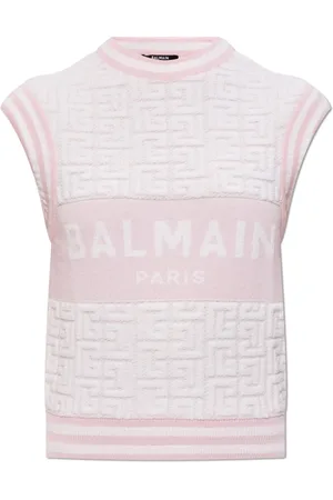 Balmain Stickade tröjor & koftor, Dam, L, Bomull, Väst med logotyp
