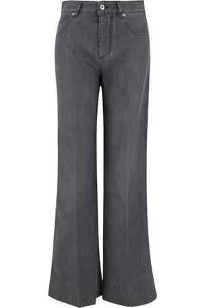 Bottega Veneta Jeans, Dam, 2Xs, Denim, Grå Flared Denim Jeans med Mockadetalj