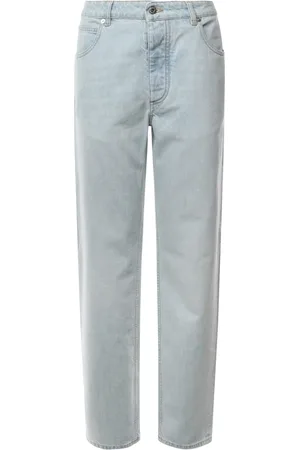 Bottega Veneta Jeans, Dam, M, Mocka, Blå Wide Leg Jeans med Mocka Patch