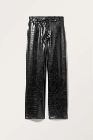 Monki Straight Faux Crocodile PU Trousers