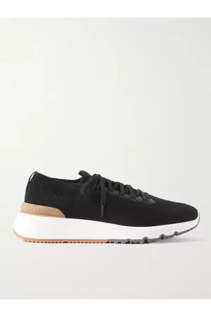 Brunello Cucinelli Leather-Trimmed Stretch-Knit Sneakers - Men - - EU 42