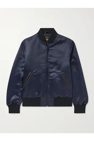 Golden Bear Sukajan Leather-Trimmed Satin Bomber Jacket - Men - - M