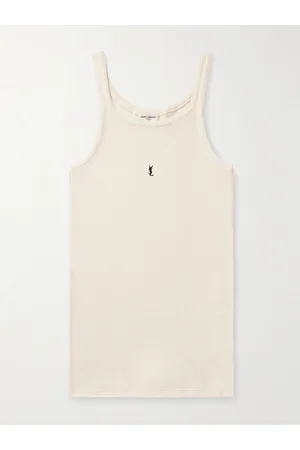 Saint Laurent Slim-Fit Logo-Embroidered Ribbed Cotton-Jersey Tank Top - Men - - S