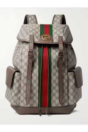 Gucci Ophidia Leather and Webbing-Trimmed Monogrammed Coated-Canvas Backpack - Men